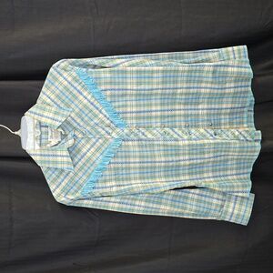 VINTAGE WRANGLER PEARL SNAP SIZE 34 TURQUOISE PLAID